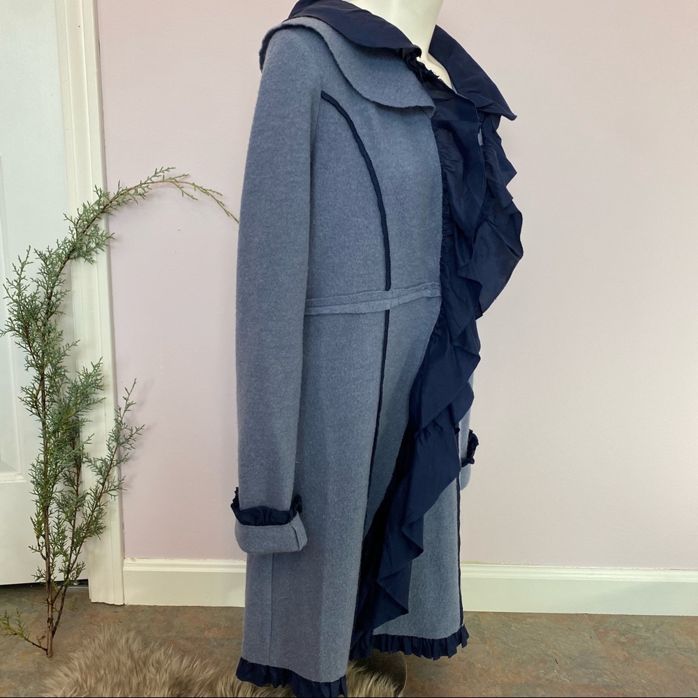 Anthropologie Sparrow formation wool open front cardigan with silk ruffle